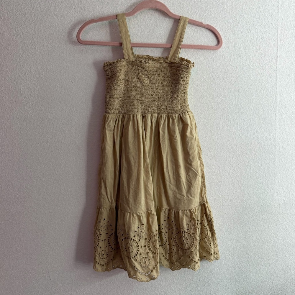 GAP Youth Girls Beige Tan Eyelet Smocked Sundress Size Medium